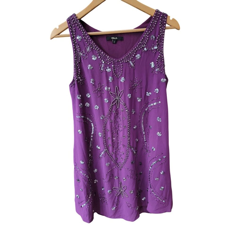 Beaded Sequin Dress Black Label Purple Small